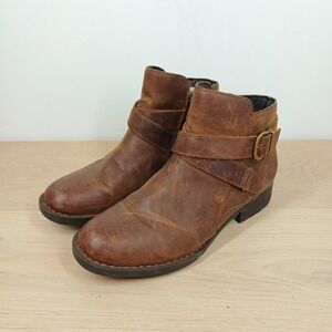 Born Boots Women 8 Brown Leather Ankle Harness Moto Distressed Casual